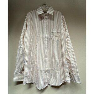 The Custom Shop Shirtmakers Mens White Gold Striped Button Up Dress Shirt